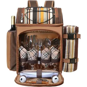 Picnic Basket Backpack fo with Insulated Leakproof Cooler Compartment, Wine Holder, Fleece Blanket, Cutlery Set,