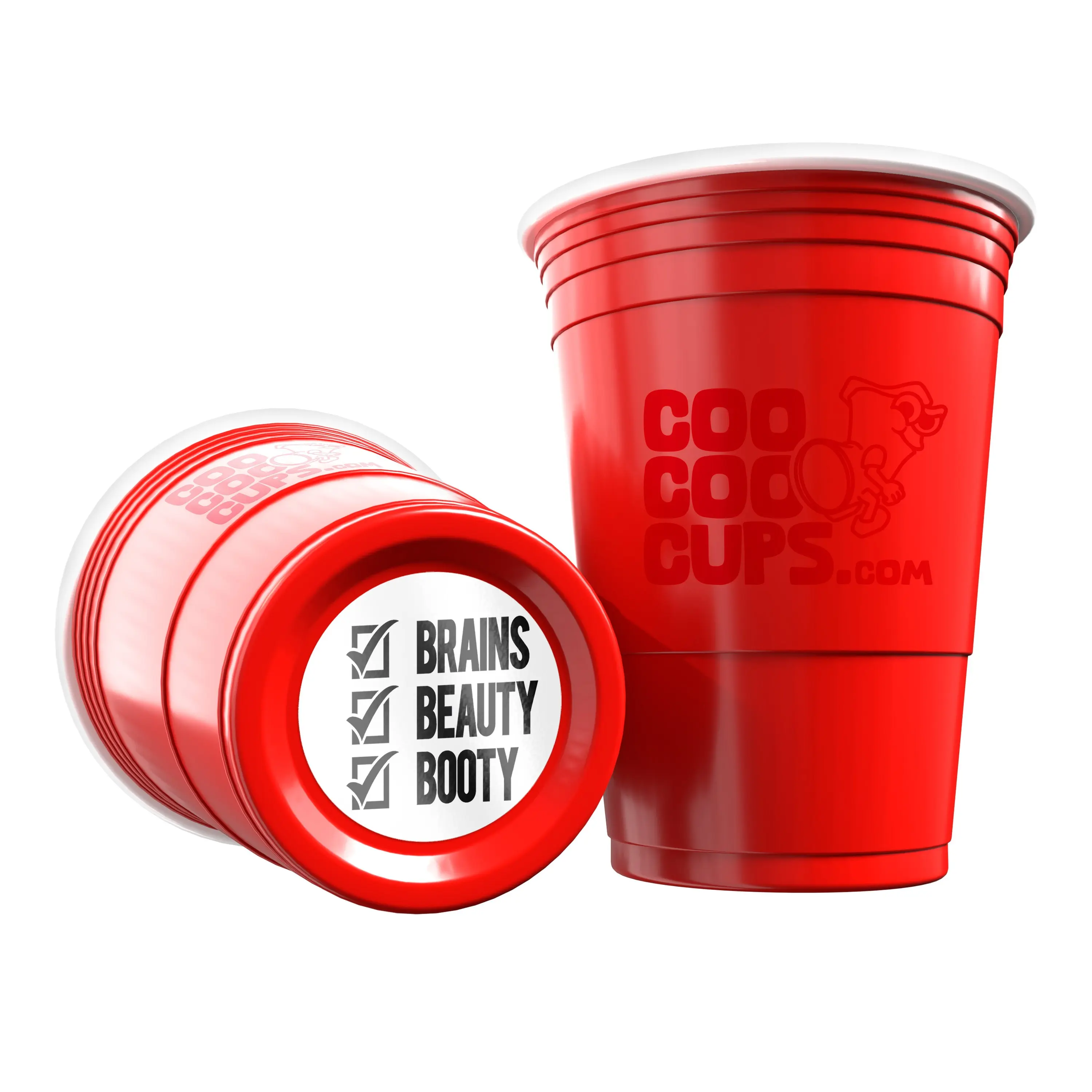 CooCoo Cups® 16oz "Brains, Beauty, Booty" Party Cups - 50 Count