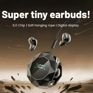Ultra Thin Mini Invisible Wireless Bluetooth Earbuds, Sleep Friendly Headphones with Diamond-Cut LED Charging Case & Lanyard, Bluetooth 6.0 HD Stereo Comfort Fit for Office Work & Daily Use