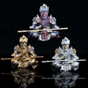 Chinese Mythology Monkey King Car Dashboard Ornament, Hand-painted Sun Wukong Figurine with Golden-hooped Rod, Car Interior Decoration Accessories, Car Desktop Decor