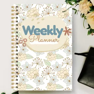 A5 Weekly Planner Notebook with Stickers, Floral Spiral Habit Tracker Journal, Study Office Time Management Schedule Book