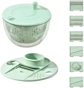 3-in-1 Salad Spinner with Slicer & Strainer | Large 5.3 Qt Vegetable & Fruit Washer Bowl, Lettuce Dryer, Egg Yolk Separator Kitchen Gadget Set for Quick & Easy Meal Prep