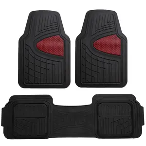 Trimmable ClimaProof Heavy Duty Tall Channel Non-Slip Rubber Floor Mats - Full Set Burgundy