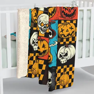 Vintage Halloween Sherpa Fleece Blanket Gothic Scary Velveteen Blanket Spooky Blanket Ghosts Pumpkins Halloween Gift Blanket