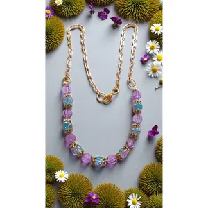 Purple & Turquoise Bead Necklace     (4768)