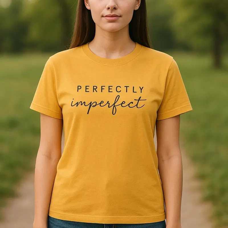 Perfectly Imperfect T-Shirt - Mustard Yellow, Crew Neck, Short Sleeve, Casual Style, Fitted Fit