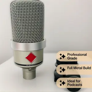Capacitive all metal professional live recording studio microphone used for podcasting, recording, streaming media, vocals, voice, and music
