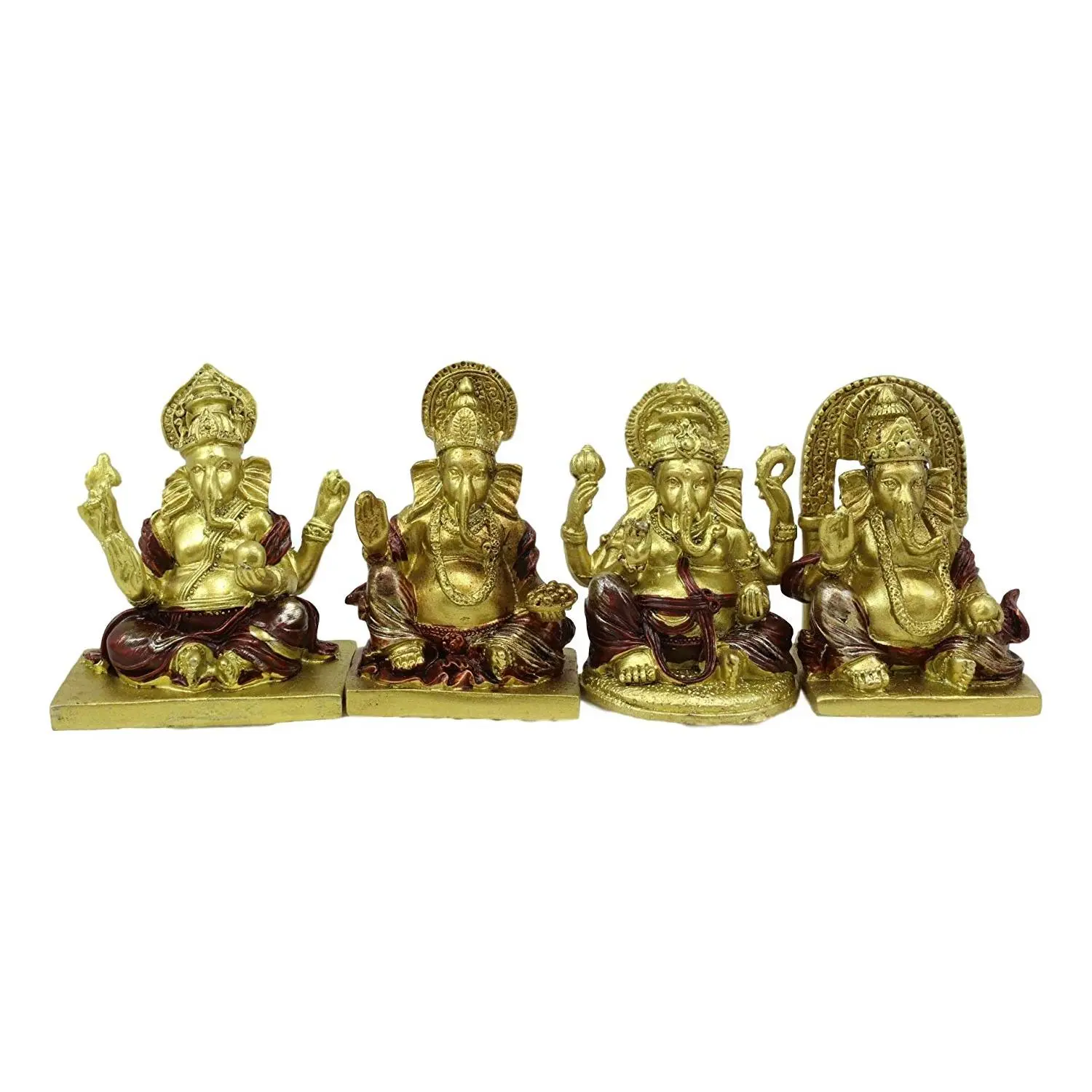 Ebros 4-Piece Religious Hinduism Lord Ganesha Figurines - God of Success Sitting on Throne Sculpture, Home Decor Statue, Ideal Gift for Home Supplies