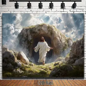 1PC,2D Flat Easter Jesus - Themed Backdrop, Religious Festival Event Decoration & Photography Background, Christian Resurrection Scene Shooting Prop, Church Decoration Backdrop Curtain