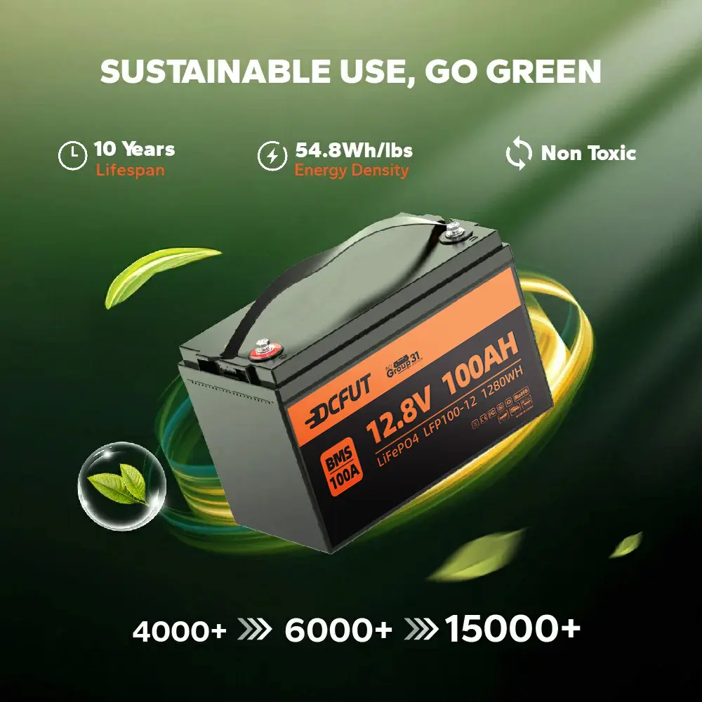 12V/24V/48V Deepcycle 100Ah LiFePO4 Lithium Battery with Smart BMS, 12.8V/25.6V/51.2V Output, Ideal for RV, Solar Power Systems