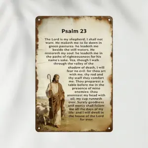 Vintage Psalm 23 Aluminium Wall Art Sign, 8x12in Durable Metal Religious Decoration - Jesus Lamb English Bible Verse Devotional Decor, Easy-Hang for Home, Ideal Christian Christmas Gift