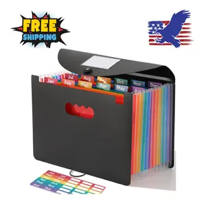 Accordion File Organizer 12 Pockets, Monthly, Letter/A4 Size - Black