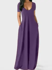 2026 Women's Long Nightgown, Coffee, Casual RoundNeck short Sleeve PocketSleepwear, Soft Comfortable All-SeasonLoungewear