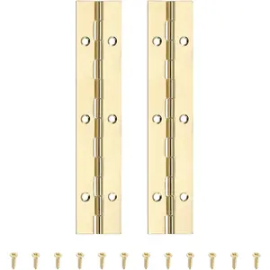 6x1.2 Inch 2 Pcs 304 Stainless Steel Continuous Piano Hinge with Holes for Piano Gate Door, Wooden Storage Box, Cabinet, Boat, Gold