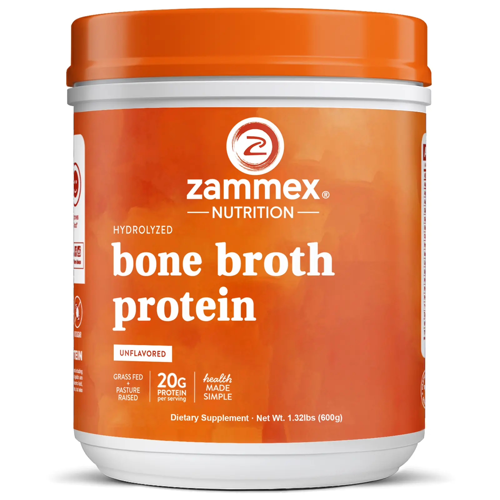 Zammex Hydrolyzed Beef Bone Broth Protein Powder - Natural Flavors Sugar-Free Healthy Supplement, 1.32 lb Collagen Peptides for Joint, Gut & Skin Care