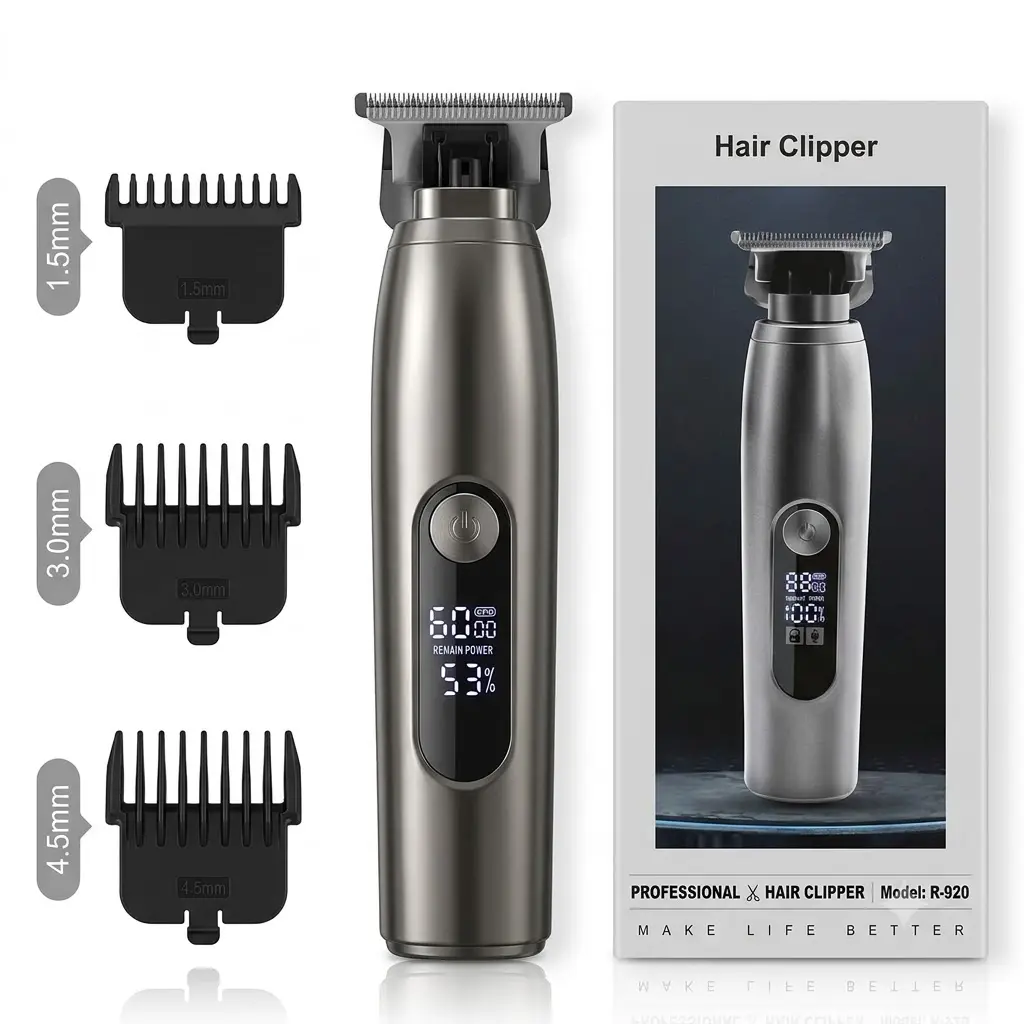 Glidme Professional T-Blade Hair Trimmer for Men, Cordless Barber Clippers with LED Display, 2000mAh Battery, Stainless Steel Blade, USB-C Rechargeable, Waterproof Grooming Tool