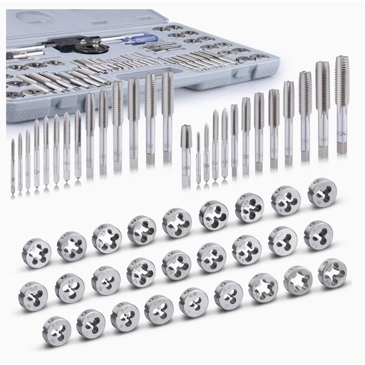 60-Pc Tap and Die Set - Include Inch Size #4 to 1/2” and Metric Size M3-M12