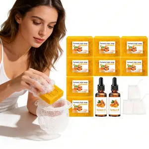Turmeric Soap Set, 8 Counts Kojic Turmeric Soap Bar with 2 Counts Turmeric Essential Oil, Deep Cleansing, Moisturizing & Hydrating Soap Bar Set for Hair & Skin, Moisturizer, Cleanser, Body Care Pack