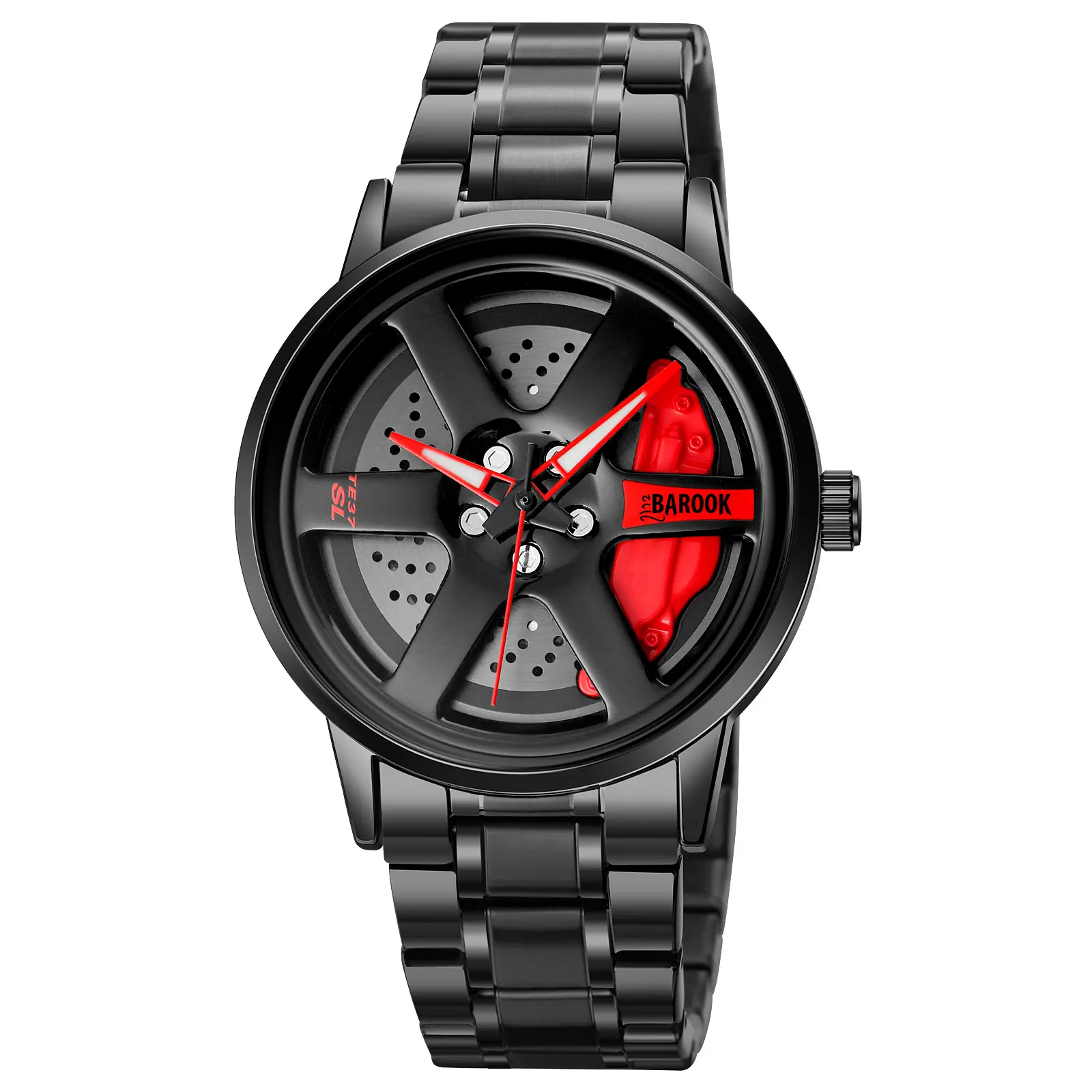 Barook Car Wheel Watch, Stainless Steel Mens Wristwatch with Spinning Car Rim Hub Design, Water Resistant, Scratch Resistant Gifts for Car Enthusiasts