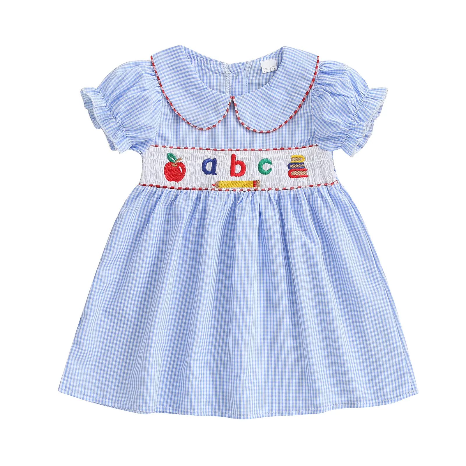 Toddler Baby Girl Back to School Outfit First Day of School Pre K Plaid Smocked Short Sleeve Dress Summer Clothes