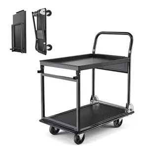 VEVOR Foldable Push Cart Dolly, 700 lbs, Heavy Duty Platform Hand Truck with Wheels, High-Strength Steel, 2 Tier Moving Flatbed Cart, for Warehouse, Garage, Workshop, Office, 28.7 x 18.5 x 32.3 in Collapsible Folding WagonSummervibes