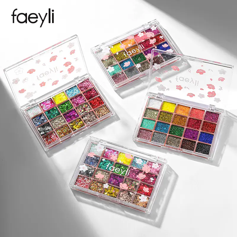 20-Color Glitter Palette with Self-Adhesive Face & Body Sequins, Glossy Long-Lasting Chameleon Sparkle Powder for Stage Cosplay Festival Makeup