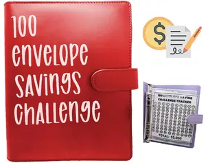 100 Envelope Challenge Binder, Savings Challenges Sheets，Easy and Fun Way to Save $5,050, Budget Binder with Cash Envelopes, Savings Challenges Binder, Budget Planner Book for Budgeting (Red)