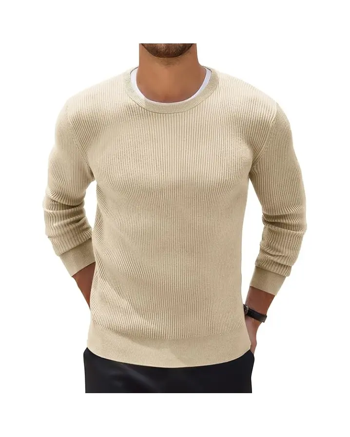 COOFANDY Men's Ribbed Crewneck Sweater Long Sleeve Slim Fit Knitted Pullover Sweater