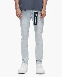 Men's Repair Skinny Denim Pants, Light Blue Wash, Menswear, Streetwear Bottoms