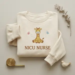 [MADE IN US] NICU Nurse Embroidered Sweatshirt, Neonatal RN Gift, Giraffe Baby Unit Shirt, Pediatric Nurse Crewneck, NICU Grad Gift for Her
