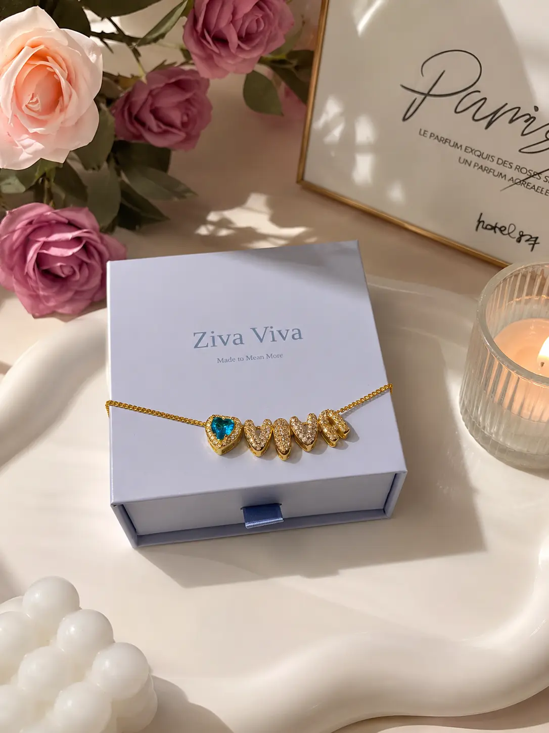 Custom Name Necklace with Heart Charm, Personalized Bling Letter Necklace Gold, Rhinestone Initial Name Plate Necklace, Birthday Gift for Her Girlfriend Wife