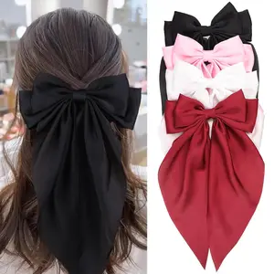 4 Pcs Silky Satin Hair Bows Big Hair Ribbons for Women Large Hair Clips for Girls Hair Accessories Barrettes Metal Clips Bowknot Aesthetic