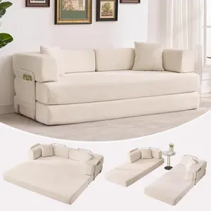 Gaomon 78.8-in Pre-Assembled Convertible Corduroy Floor Sofa Bed - Modular Sectional Couch with Pillow, Armrest, Backrest, Folding Sleeper for Living Room, Bedroom