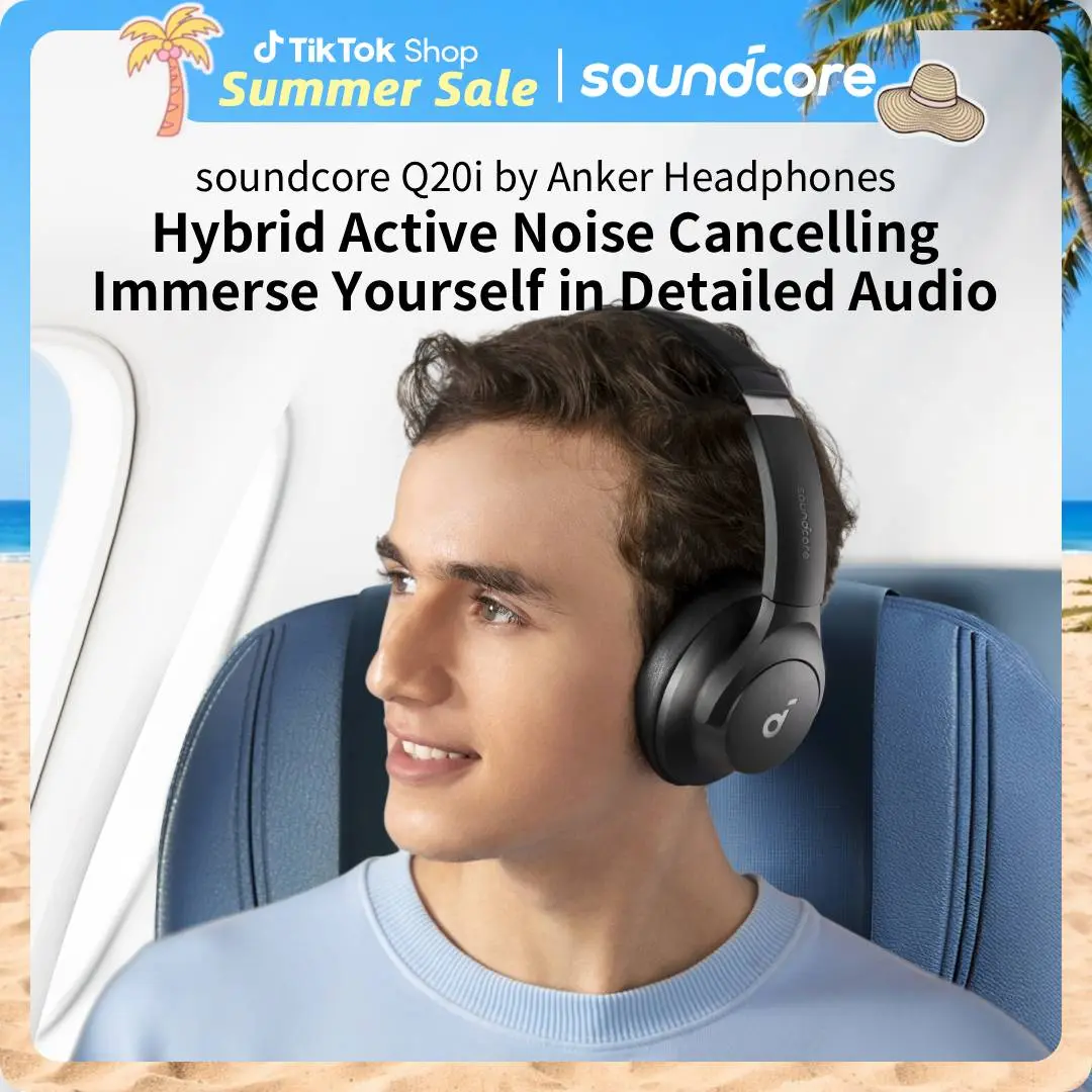[Live Only] soundcore by Anker Q20i Hybrid Active Noise Cancelling Headphones, Wireless Over-Ear Bluetooth, 40H Long ANC Playtime, Hi-Res Audio, Big Bass, Customize via an App, Transparency Mode#tiktokshopsummersale, Wireless Chargeable Headphones