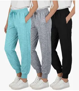 Small Real Essentials 3 Pack: Girls' Dry-Fit Jogger Sweatpants - Kids Teens Running Athletic Pants with Pockets