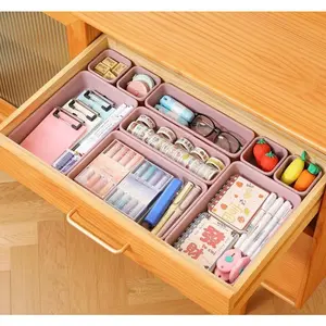 Plastic Storage Drawer Organizers 16 PCS 3 Size Versatile Bins Bathroom Makeup Tray Bedroom Vanity Organizer Kitchen Utensil Storage Office Desk Accessories Lightweight Washable