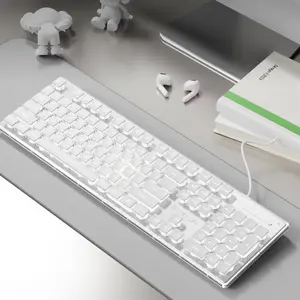 EWEADN GX710S Wired Keyboard, Silent Keyboard with Backlit, USB Full Size Keyboard, Ergonomic Design Office Keyboard, Suitable for E-sports Gamers, Home, Study and Work