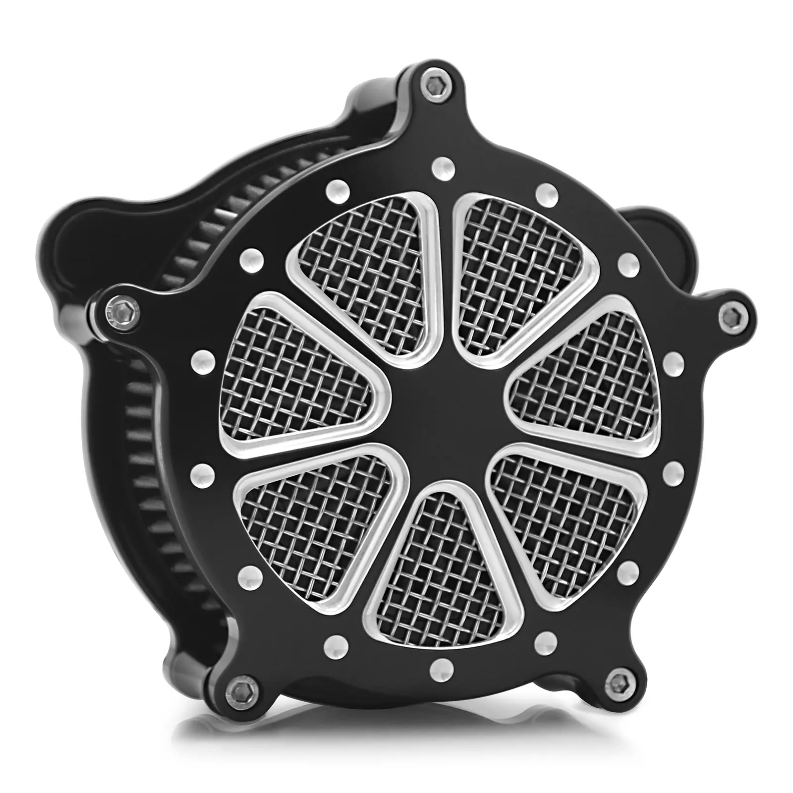 CNC Edge Cut High Flow Performance Air Cleaner Filter, Billet Aluminum Alloy Harley Compatible for 2017-2023 Touring M8 Engine (Street Glide, Road King, Road Glide) & 2018-2023 Softail, W/ Inverted Pleated Top, Gaskets, Mounting Hardware