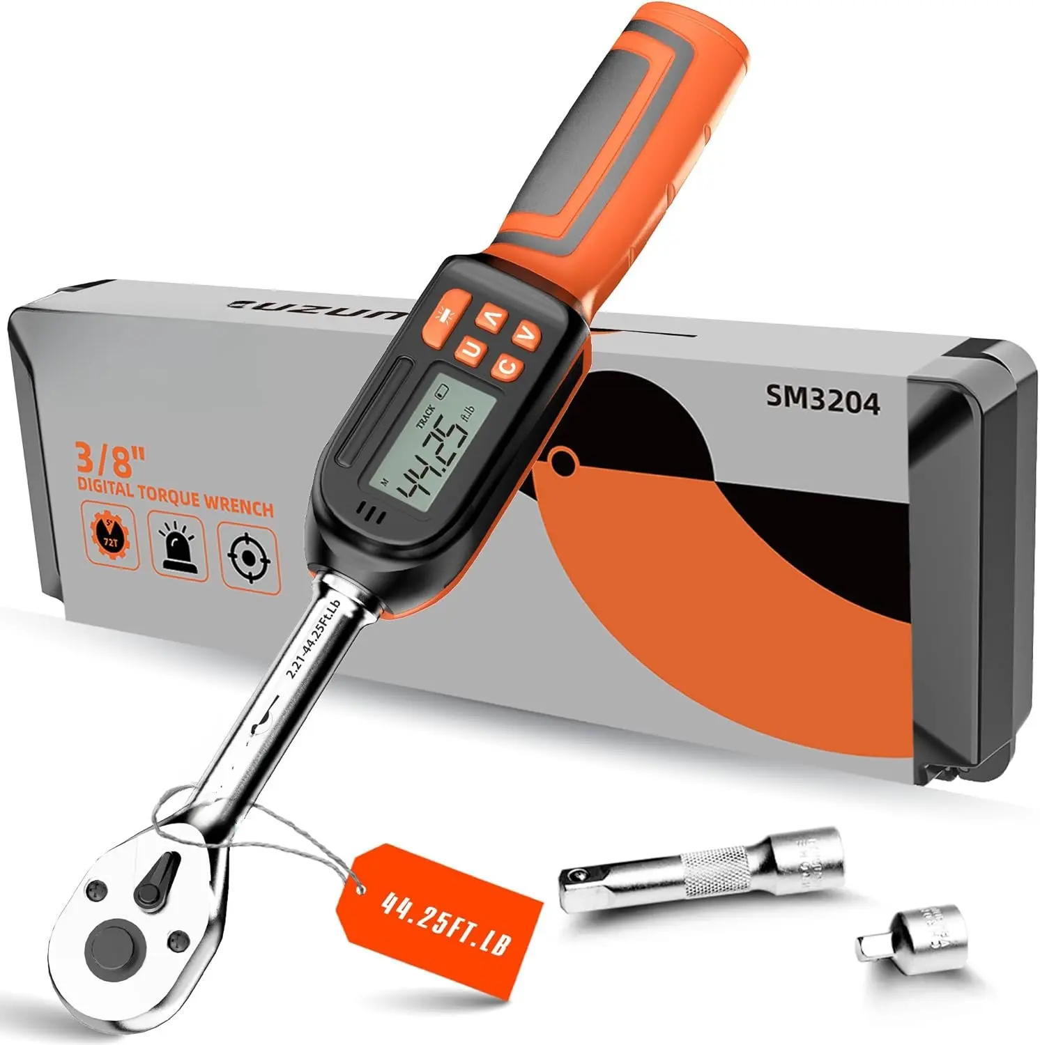 3/8 Digital Torque Wrench (2.21-44.25 Ft. Lb/ 3-60 N.m) 2% Accuracy Digital Torque Wrench 3/8 Drive with Buzzer and LED Flash Notification /Track Mode Electric Torque Wrenches For