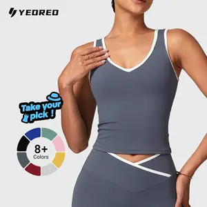 Yeoreo Contrast Trim Sports Set Crossed Waist Leggings Sports Set Women Workout Clothes Casual Comfy Breathable for Yoga Gym Workout Running