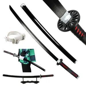 ELERVINO 41 inches Bamboo Wooden Demon Slayer Cosplay Sword Kamado Tanjiro with Belt & Holder Stand Display for Halloween Anime Role Playing Props Cosplay Collection Decoration Christmas Gift Birthday Decoration