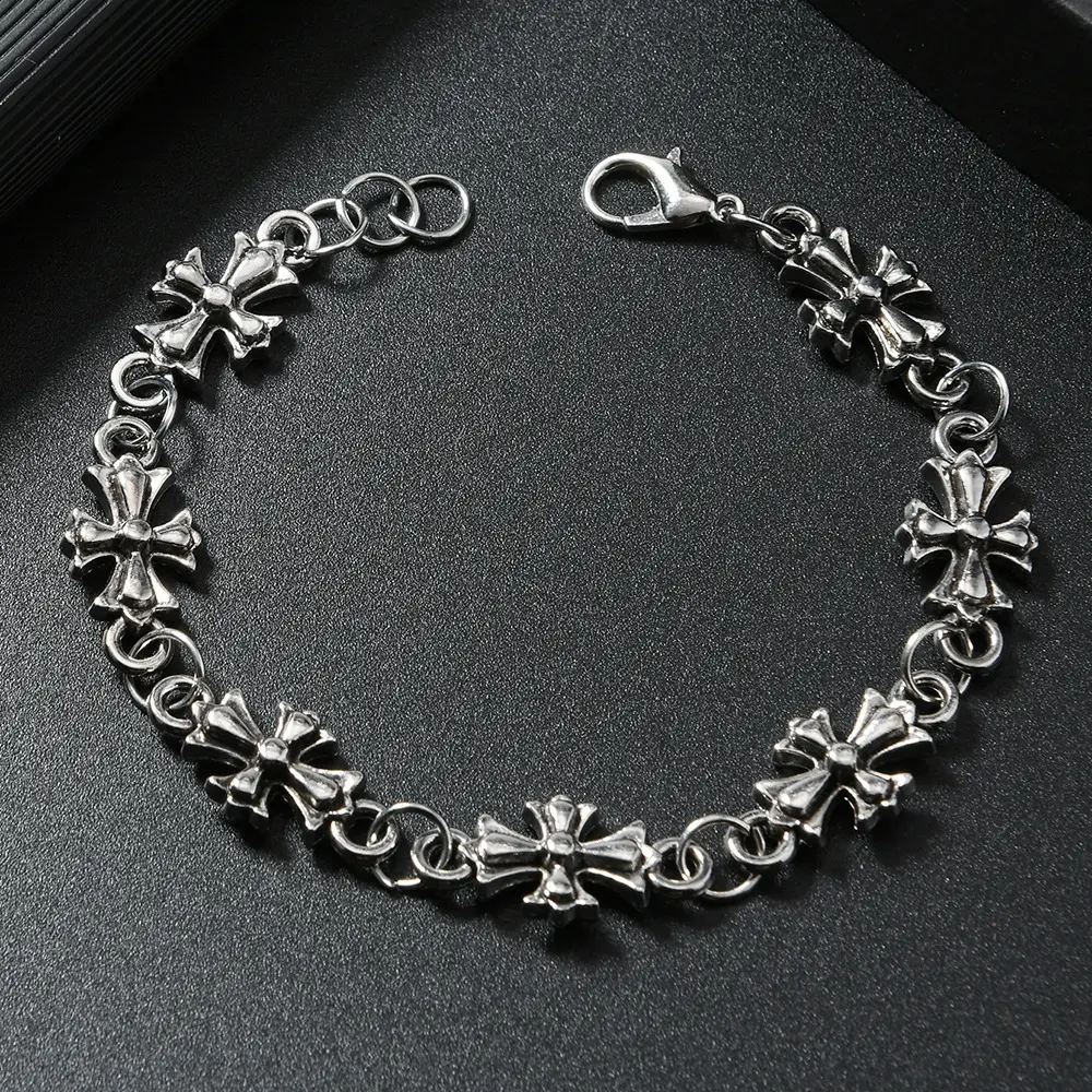 Vintage Cross Link Chain Bracelet, Retro Gothic Style Adjustable Wrist Ornament, Unisex Statement Wrist Accessory for Daily Party Gathering Gift