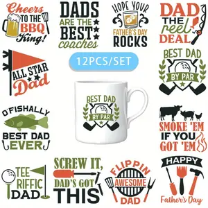 12PCS/SET Father's life DIY Skinny Tumblers Wrap Decorative transfer paper UV DTF High Self-adhensive Wraps Transfers Decor Transfer Paper On Cup