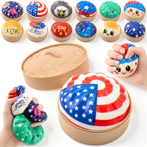 JOYIN July 4th Dumpling Stress Relief Toy, Dumpling Mystery Box, Colorful Steamed Bun Stress Relief Balls with Steamer Box, Anxiety Relief Fidget Sensory Toy, Soft Squeeze Decompression Dough for Adults Gifts, Party Favors, Office Desk Decor