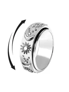 Sun Moon Stars Rotating Finger Ring, Anxiety Relief, Sunflower Fidget Ring, Unisex Stainless Steel Engagement Wedding Band, Back-To-School Teacher Gift