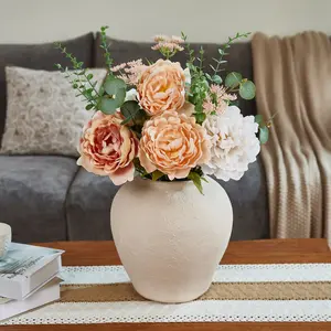 DR.Planzen 24“ Artificial Peony Flowers in Magnesium Oxide Vase | Realistic Faux Floral Arrangement for Home Decor & Wedding Centerpiece