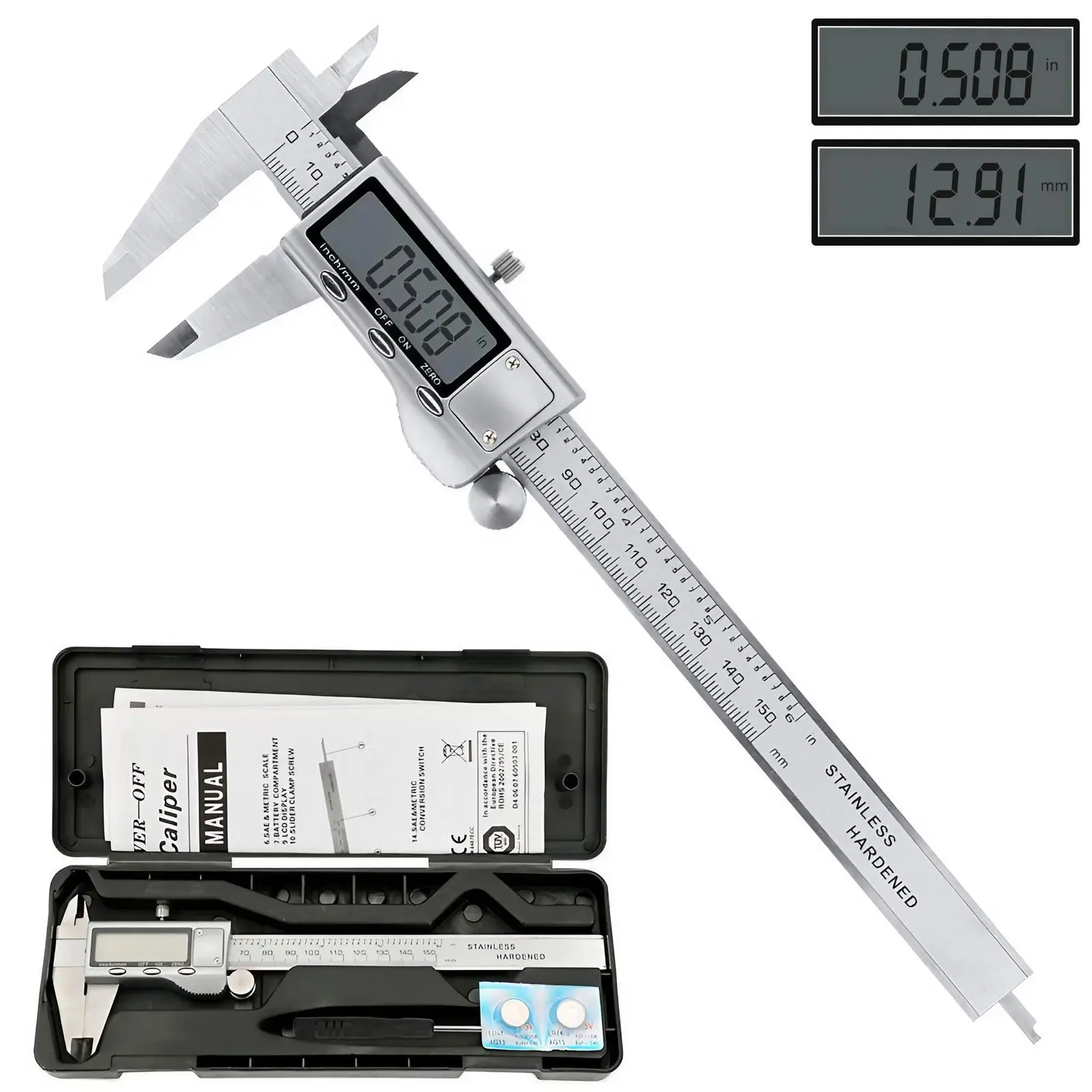 Digital Vernier Caliper, Stainless Steel Vernier Caliper Measuring Tool, Portable Electronic Vernier Caliper with Digital Display & Inch/mm Conversion, Hand Measuring Tools for Home, Portable, Compact, Accurate, Precision, Digital Calipers