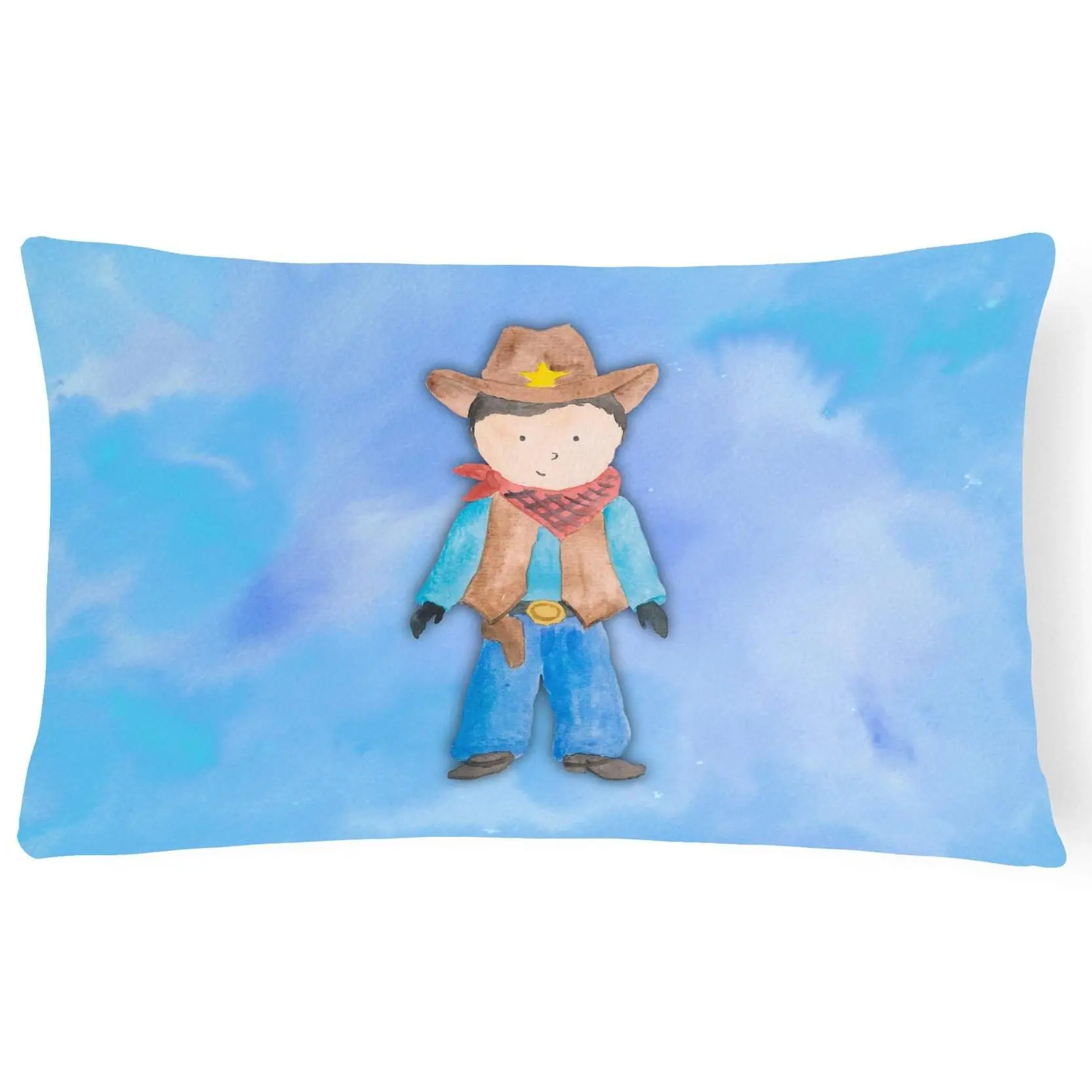 Cowboy Handmade Decorative Pillow - Durable Watercolor Canvas Fabric Cushion with Superior Local Craftsmanship for Porch, Veranda, Model BB7368PW1216