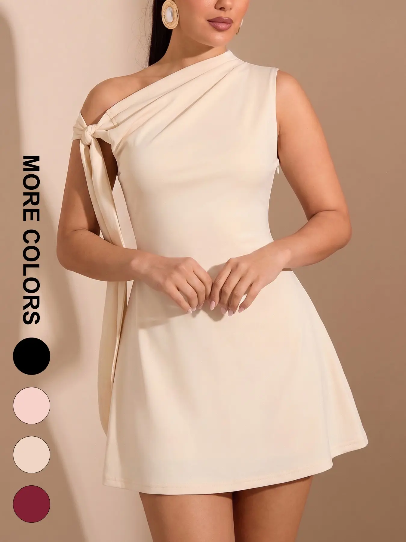 Summer One-Shoulder Sleeveless Sexy Slim Fit Women's Casual Dress, Elegant Fashion Off-Shoulder Bow Mini Dress, Daily Wear Evening Event, Elegant Summer Dresses, Womenswear