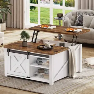 Sikaic 31.5 Inches Lift Top Coffee Table With Large Hidden Storage Compartment And Adjustable Shelves Rectangular Tabletop Acacia Wood Tabletop